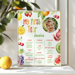 Fruits summer 1st birthday photo milestone poster