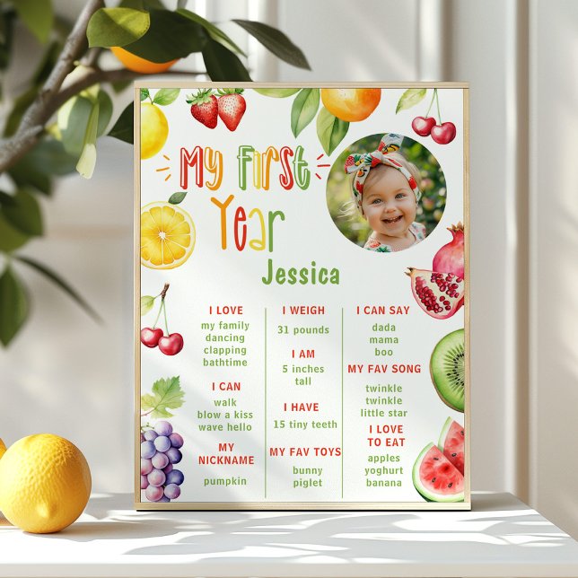 Fruits summer 1st birthday photo milestone poster (Creator Uploaded)