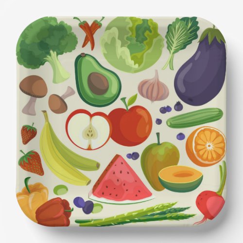 Fruits Vegetables Birthday Party Shower Paper Plates