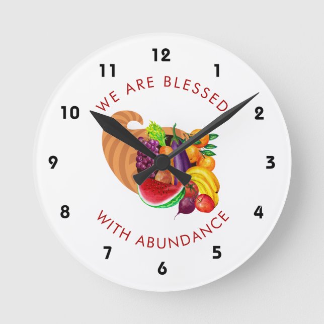 Fruits Vegetables Cornucopia Motivational Quote Round Clock (Front)