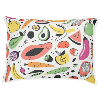 Fruits, vegetables hand drawn pattern. pet bed
