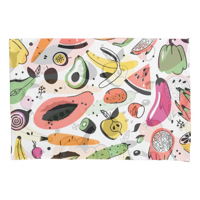 Fruits, vegetables hand drawn pattern. pillow case (Front)