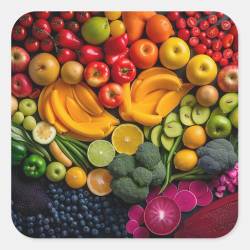 Fruits Vegetables Healthy Food Nutrition Health Square Sticker