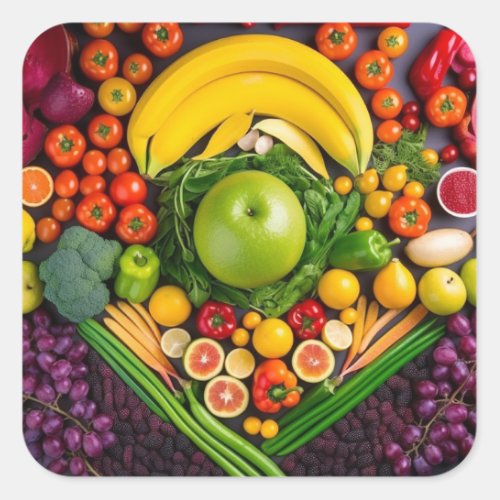 Fruits Vegetables Healthy Food Nutrition Health Square Sticker