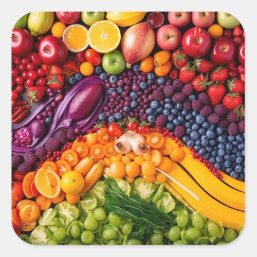 Fruits Vegetables Healthy Food Nutrition Health Square Sticker