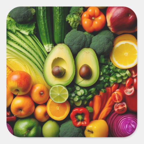 Fruits Vegetables Healthy Food Nutrition Health Square Sticker