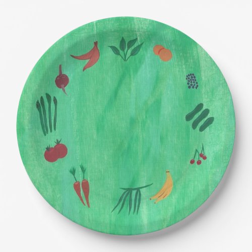 Fruits Vegetables on Green Paper Plates