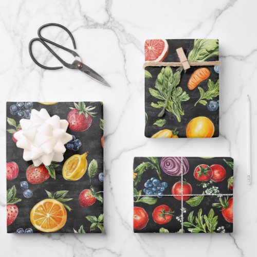 Fruits  Veggies Chalk Drawing Edible Food Gift Wrapping Paper Sheets