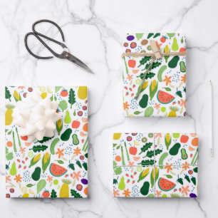 Fruits & Veggies Food Illustration Pattern Cute Wrapping Paper Sheets