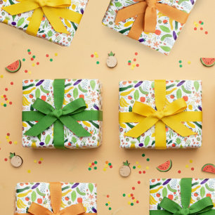 Fruits & Veggies Food Illustration Pattern Cute Wrapping Paper Sheets