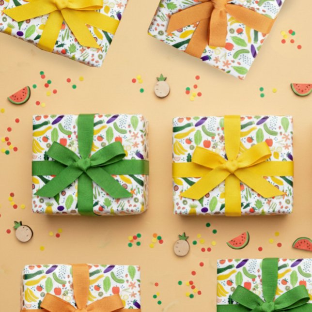 Fruits & Veggies Food Illustration Pattern Cute Wrapping Paper Sheets (Fruits & Veggies Food Illustration Pattern Cute Wrapping Paper Sheets
)