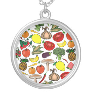 Fruits & Veggies necklace, choose style Silver Plated Necklace
