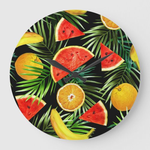 Fruits Watercolor Seamless Background Large Clock