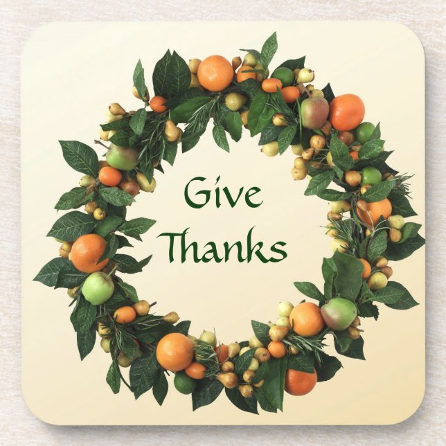 Fruits wreath Thanksgiving Cork Coaster (Front)