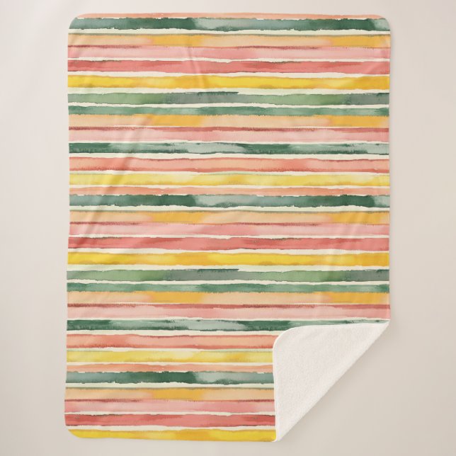 Fruity Berry Green Orange Pink Stripes Sherpa Blanket (Front)