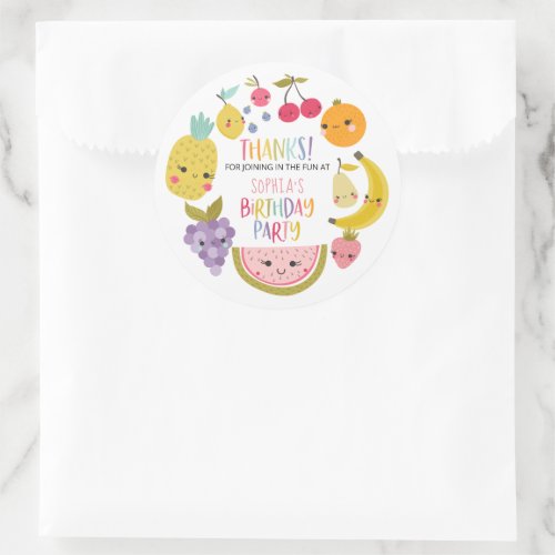Fruity Birthday Party Thank You Favor Classic Round Sticker