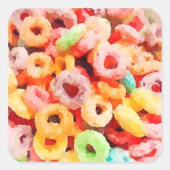 Fruity Breakfast Cereal Loops Square Sticker by TerryBainPhoto at Zazzle