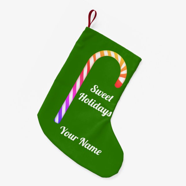 Fruity Candy Cane Pattern Add Name Xmas Stocking (Front (Hanging))