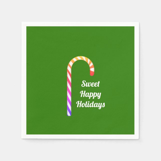 Fruity Candy Cane Sweet Happy Holiday Paper Napkin (Front)