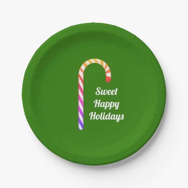 Fruity Candy Cane Sweet Holidays Paper Plates (Front)