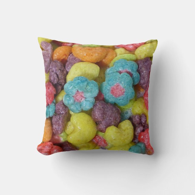 Fruity Cereal Throw Pillow (Front)