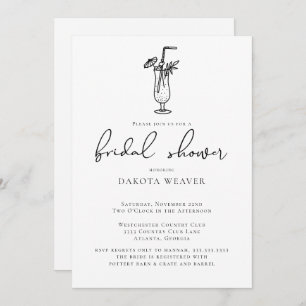 Fruity Drink Black White Calligraphy Bridal Shower Invitation