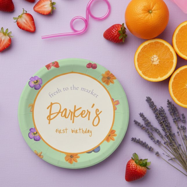 Fruity Farmer's Market First Birthday Paper Plates (Celebrate your little one’s first birthday with a fresh and vibrant theme! )