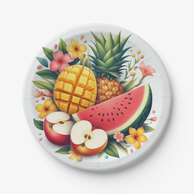 "Fruity Fiesta: Vibrant Fruit Slice Paper Plates" Plates (Front)