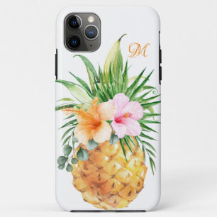 Fruity Floral Pineapple and Hibiscus with Monogram iPhone 11 Pro Max Case