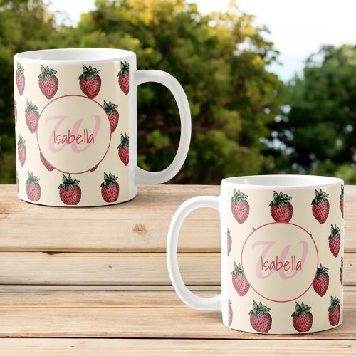 Fruity Fresh Strawberry Pattern Monogram Name