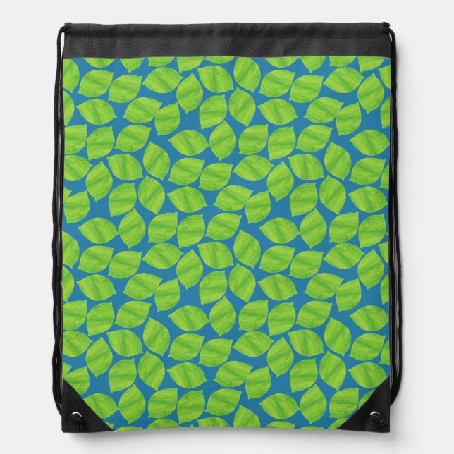 Fruity Green Limes on Blue Background to Customize Drawstring Bag (Front)