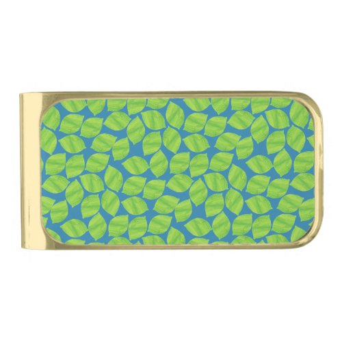 Fruity Green Limes on Blue Background to Customize Gold Finish Money Clip