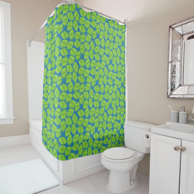 Fruity Green Limes on Blue Background to Customize Shower Curtain (In Situ)