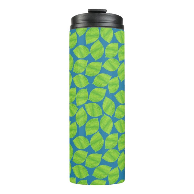 Fruity Green Limes on Blue Background to Customize Thermal Tumbler (Front)