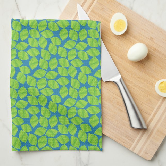 Fruity Green Limes on Blue Background to Customize Towel (Quarter Fold)