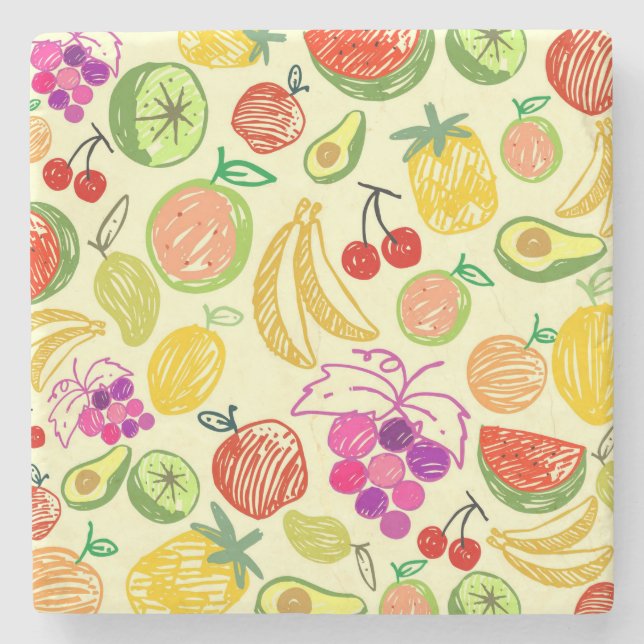 Fruity Pattern Stone Coaster (Front)