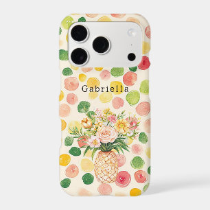Fruity Pink Green Yellow Pineapple Floral iPhone 17 Pro Case