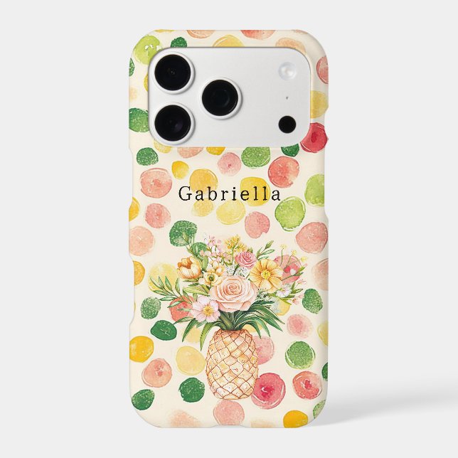 Fruity Pink Green Yellow Pineapple Floral iPhone Case (Back)