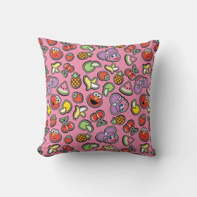 Fruity Sticker Elmo & Abby Cadabby Pattern Throw Pillow (Front)
