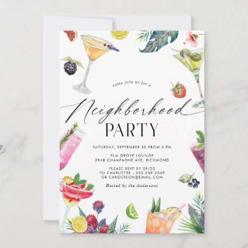 Fruity Summer Cocktails  Neighborhood Party Invitation