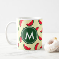 Fruity Summer Red Watermelon Pattern Monogram Coffee Mug