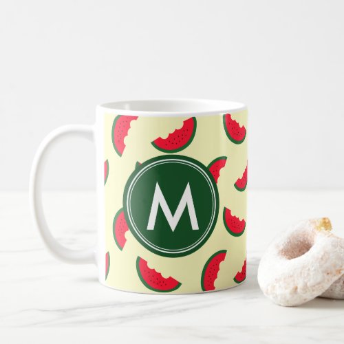 Fruity Summer Red Watermelon Pattern Monogram Coffee Mug