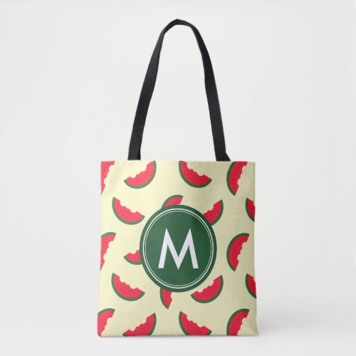 Fruity Summer Red Watermelon Pattern Monogram Tote Bag