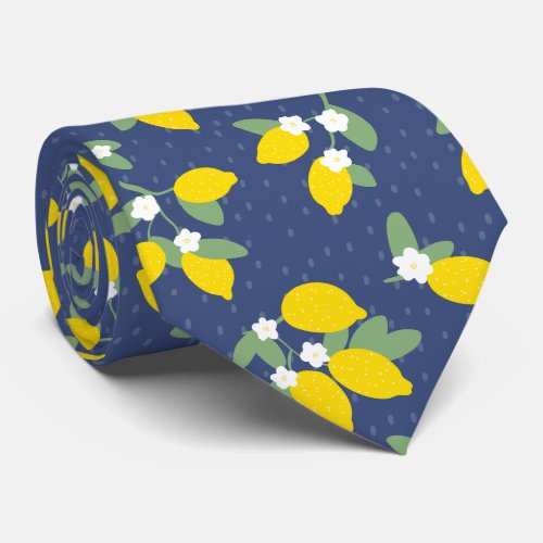 Fruity Summer Yellow  Blue Lemon Neck Tie