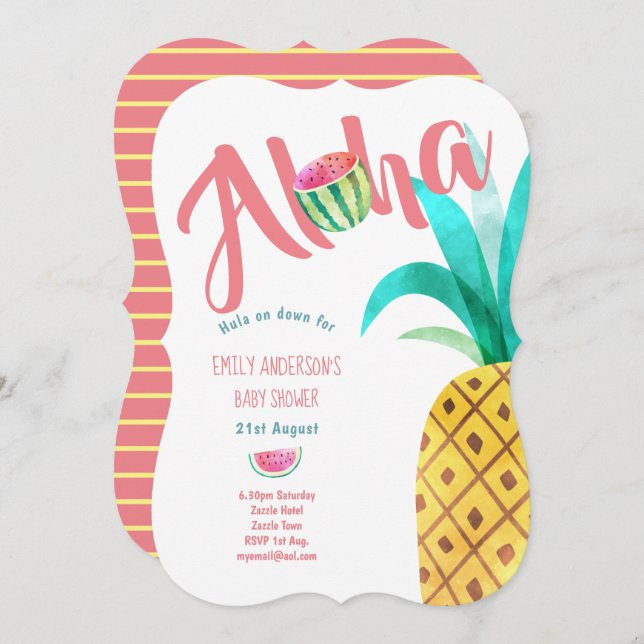 Fruity Tropical Baby Shower Invite Pineapple ALOHA (Front/Back)