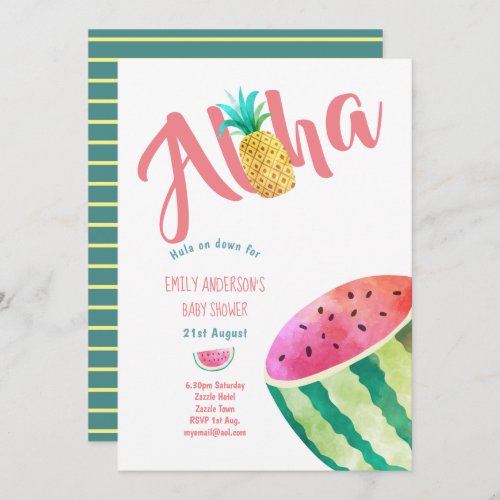 Fruity Tropical Baby Shower  Invites Melon ALOHA