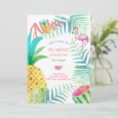 Fruity Tropical Birthday Party  Invites Flamingo (Standing Front)
