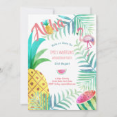 Fruity Tropical Birthday Party  Invites Flamingo (Front)