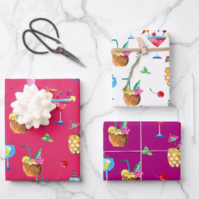 Fruity Tropical Drinks Wrapping Paper Set (Front)