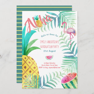 Fruity Tropical Graduation Party Invites Flamingo